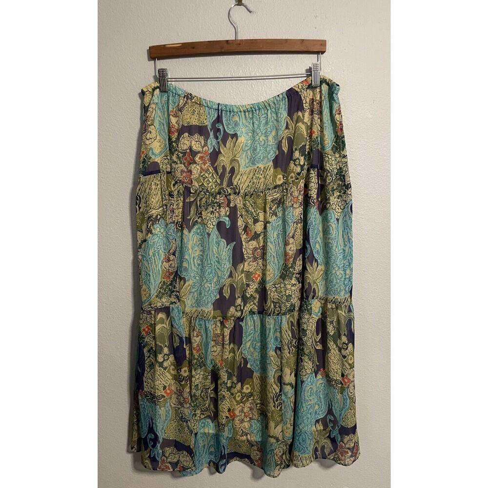 Coldwater Creek Womens Maxi Skirt XL Colorful Floral Elastic Waist Lined Boho